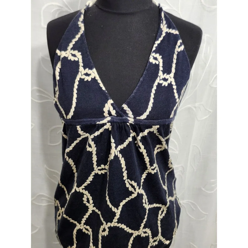 J. Crew Tank Top Women's Halter Neck size M Blue Nautical Beach